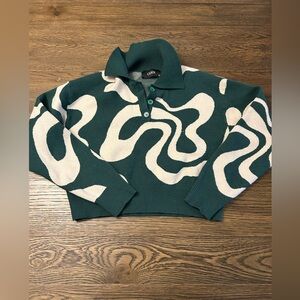 Cider Teal and Cream Button-Up Sweater